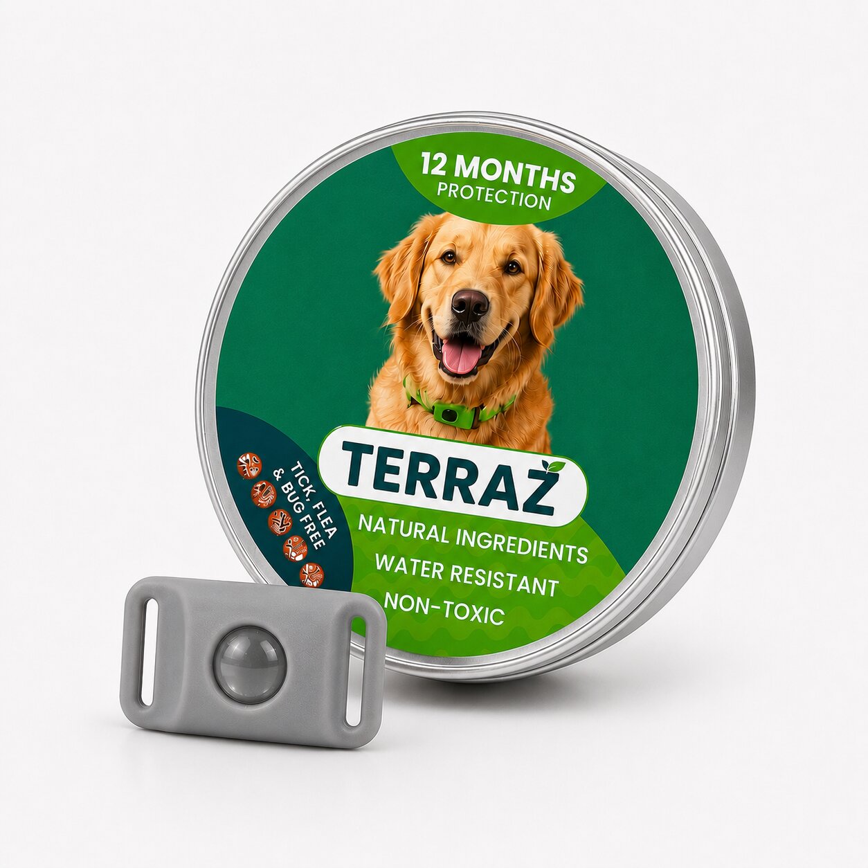 Grey dog flea tag